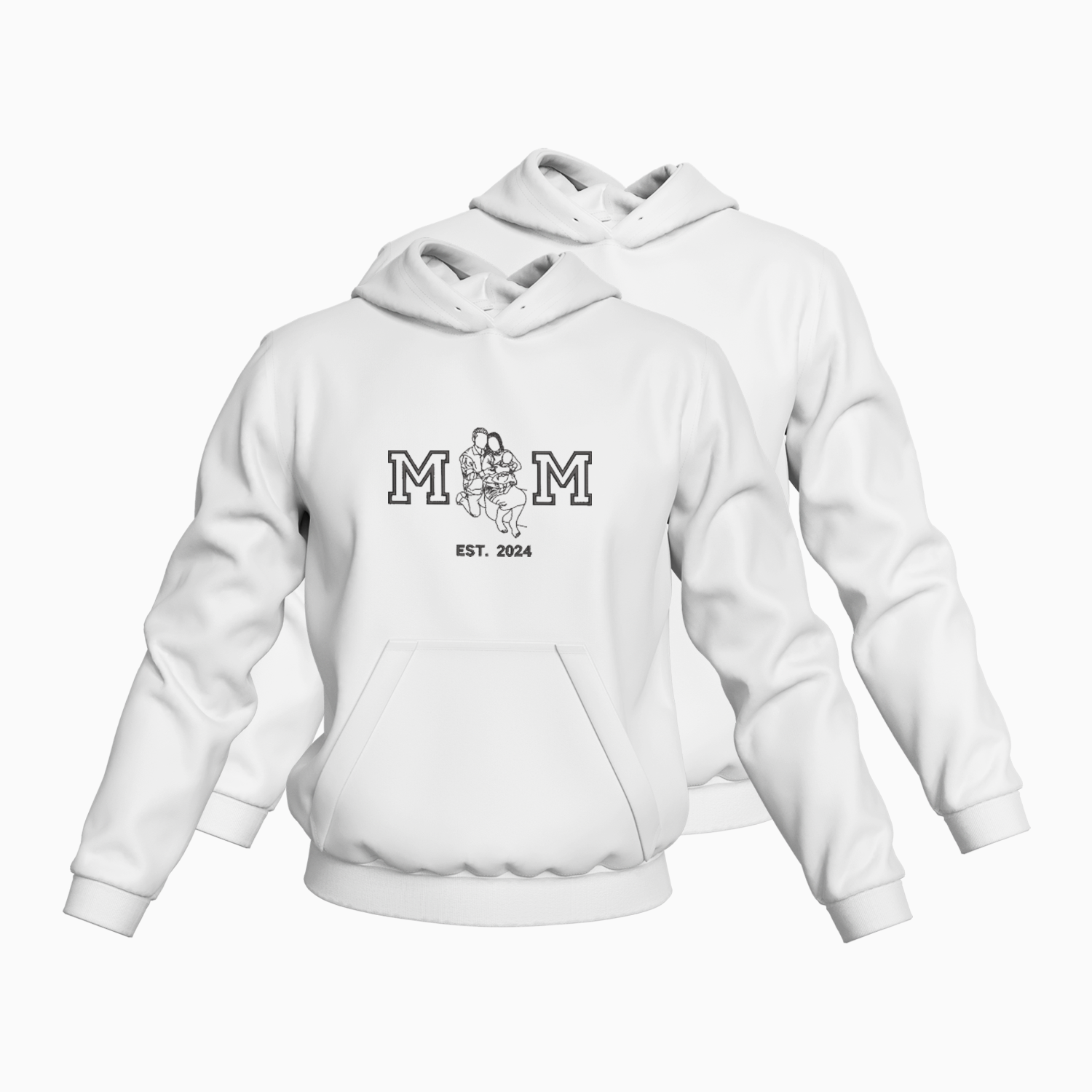 Párové mikiny s výšivkou MOM&DAD a vlastní fotkou - s kapucí PREMIUM